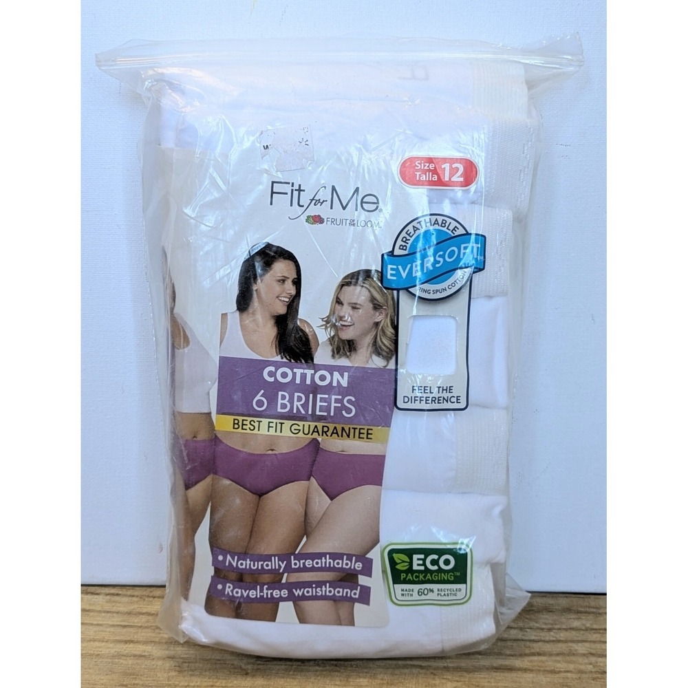 Fruit Loom Ladies Fit for Me White Cotton Panty Brief Size 12 Underwear (6 Pair)